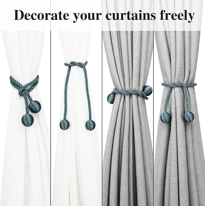 Curtain Tiebacks Outdoor Elegant Decorative Tie Backs Modern Rope Tiebacks for Drapes Window Curtain Holdbacks for Draperies (Blue, 4)