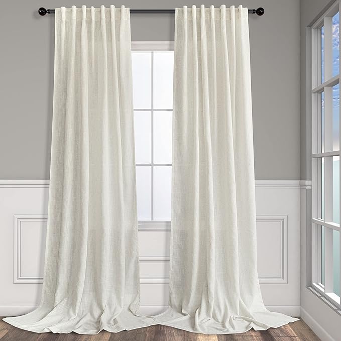 Pitalk Off White Linen Curtains 92 Inch Length 2 Panels for Living Room Dining Back Tab Pocket Pleated Look Window Curtain Drape Rustic Farmhouse Decor Ivory Cream Curtain for Bedroom 52 x 92 Long
