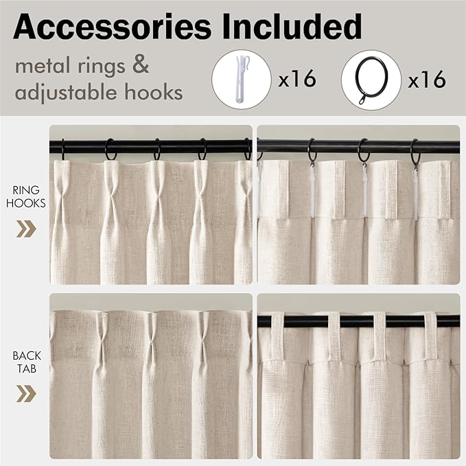 MIULEE Pinch Pleated Thick Linen Curtains 84 Inches Long 2 Panels for Living Room Bedroom, Linen Textured Memory Trained Drapes Pleat Back Tab Light Filtering Cream Ivory Window Curtains with Hooks