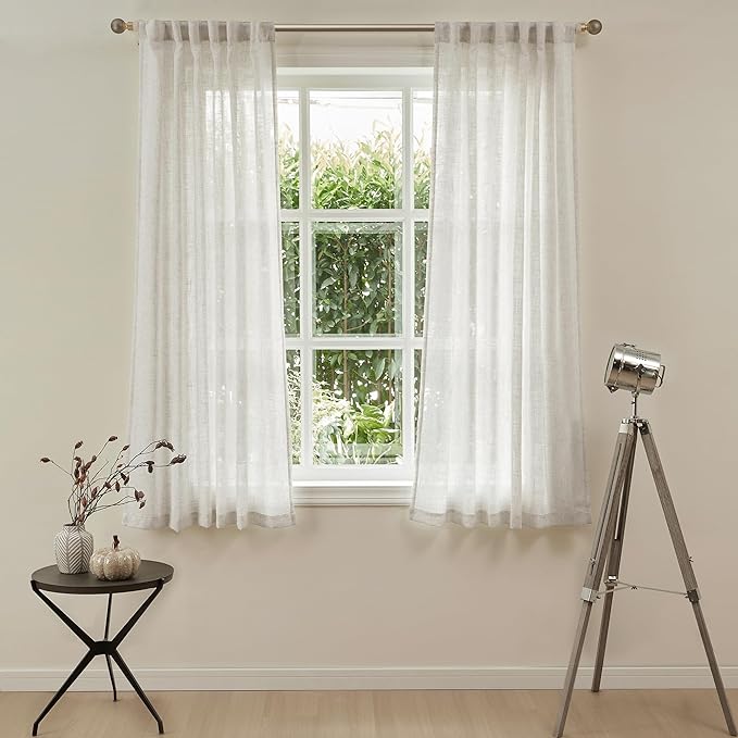 MYSKY HOME Boho Curtains 72 Inch Length, Linen Blend Drapes for Window Decoration French Door Curtain Panels Privacy Shade Burlap Farmhouse Rustic Style for Doorways, 50" x 72", Linen, 2 Panels