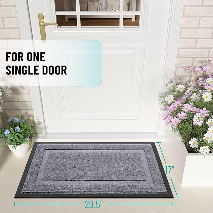OLANLY Front Door Mat Indoor Outdoor Entrance, Waterproof All-Season, All-Weather Doormat, Sturdy Natural Rubber, Low Profile, Easy Clean Patio Porch Entryway Mat, 47x23, Classic Gray