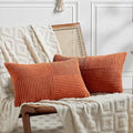 Fancy Homi Set of 2 Burnt Orange Lumbar Decorative Throw Pillow Covers 20x28 Inch for Living Room Couch Bed, Boho Farmhouse Fall Home Decor, Soft Corduroy Corss Patchwork Cushion Case 50x70 cm