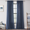 Navy Blue Curtains 120 inch Length for Bedroom Back Tab Light Filtering Semi Sheer Blue Living Room Curtains Linen Cotton Textured Indigo Blue Drapery Panel Modern Aesthetic Decor 42" Wx120" L