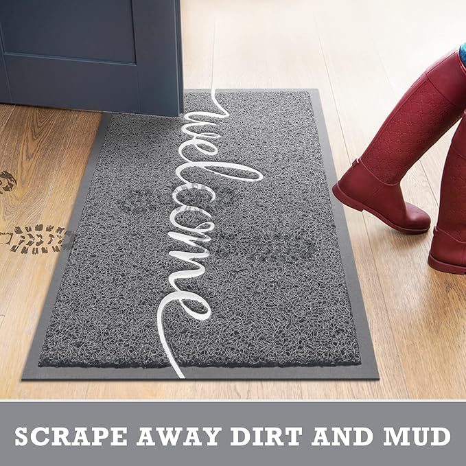 CozyBounty Grey Door Mat Welcome Mats Outdoor Indoor Non-Slip Doormat for Entryway Low-Profile Floor Mat for Yard, Garage, High Traffic Areas (36"x24", Grey)