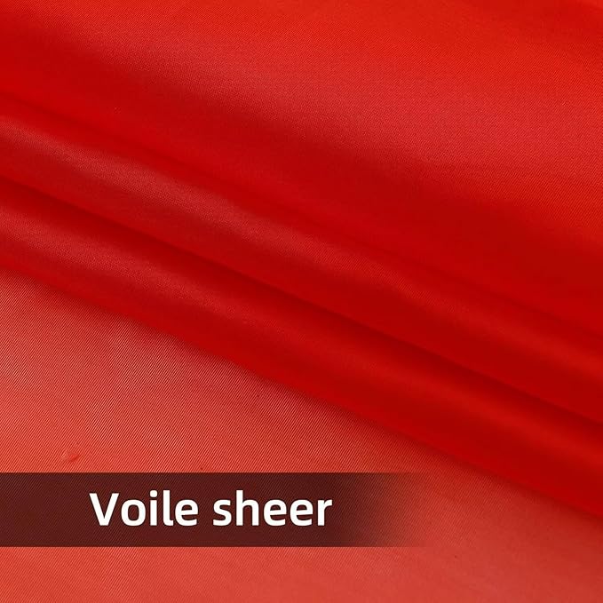 youleyar Solid Sheer Rod Pocket Curtain Voile Draperies 2 Panels White Beige Black Ivory Grey 26 Inch Width 30 Inch Long 1 Pair for Kitchen Bedroom Children Living Room Yard(Red,26W x 30L)
