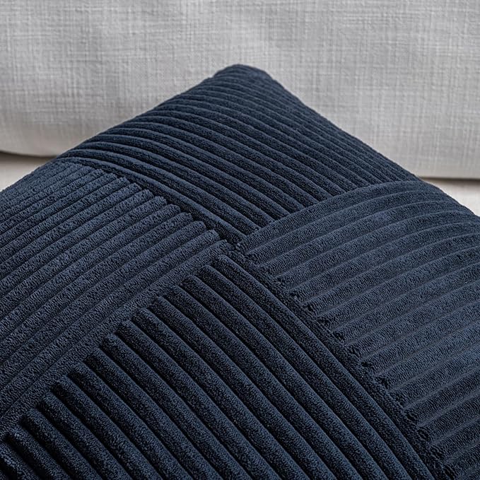 Fancy Homi 2 Packs Navy Blue Lumbar Decorative Throw Pillow Covers 12x20 Inch for Living Room Couch, Rustic Farmhouse Boho Home Decor, Soft Striped Corduroy Rectangle Accent Cushion Case 30x50 cm