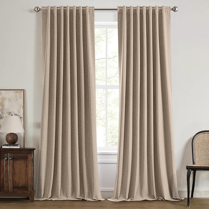 MIULEE 100% Blackout Linen Curtains for Bedroom, Brown Solid Luxury Decor Thermal Insulation Room Darkening Drapes for Living Room Nursery Back Tab Rod Pocket 42 x 108 Inches, 2 Panels