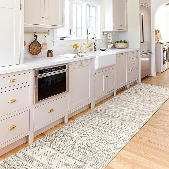 Moroccan Washable Hallway Runner Rug - 2'6"x14' Non Slip Kitchen Rugs Rubber Backing Floor Carpet with Soft Low Pile Mat for Living Room Bedroom Entryway Farmhouse 2'6"x14' Beige