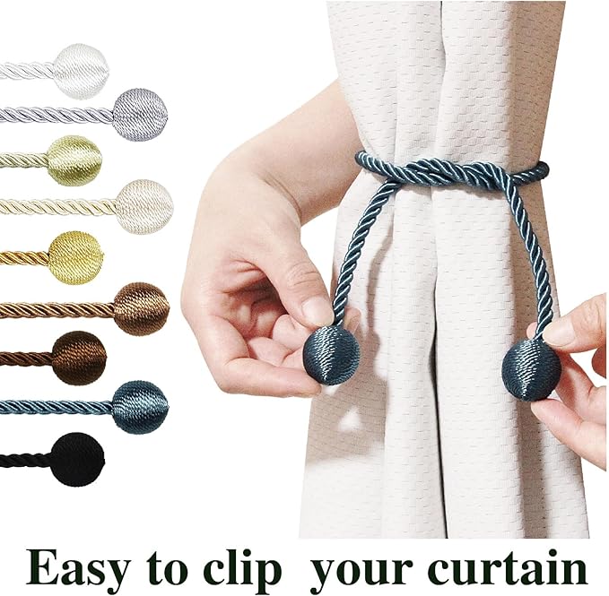 Curtain Tiebacks Outdoor Elegant Decorative Tie Backs Modern Rope Tiebacks for Drapes Window Curtain Holdbacks for Draperies (Blue, 2)