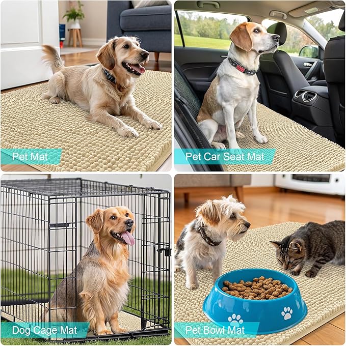OLANLY Dog Door Mat for Muddy Paws 70x35, Absorbs Moisture and Dirt, Absorbent Non-Slip Washable Doormat, Quick Dry Chenille Mud Mat for Dogs, Entry Indoor Entryway Carpet for Inside Floor, Sand