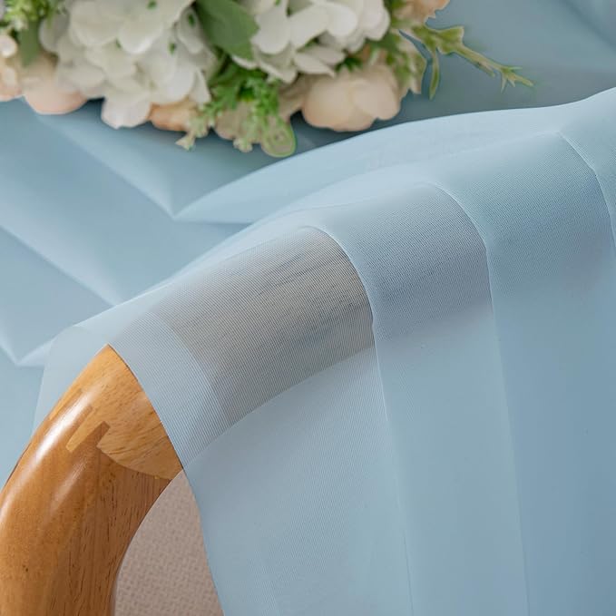 Chyhomenyc Sheer Sky Blue Tier Curtains 24 Inch Length, Small Window Curtains Treatment for Bathroom Living Room Basement, Short Rod Pocket Cafe Curtain, 42W x 24L Inches, 2 Panels