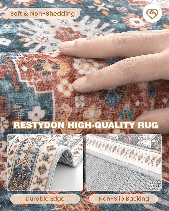 Kitchen Runner Rug Non Slip Washable 2.5x8, Soft Low Pile Entryway Rug Runners for Hallways,Carpet Runner for Living Room,Kitchen, Laundry, Bathroom(Blue/Red,2.5'x8')