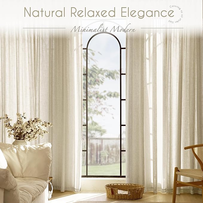 Faux Linen Beige Curtains 84 inches Long for Living Room Rustic Farmhouse Flax Linen Drapes Semi Sheer Burlap Textured Canvas Cloth Curtain Panels Set of 2 Kahki Tan