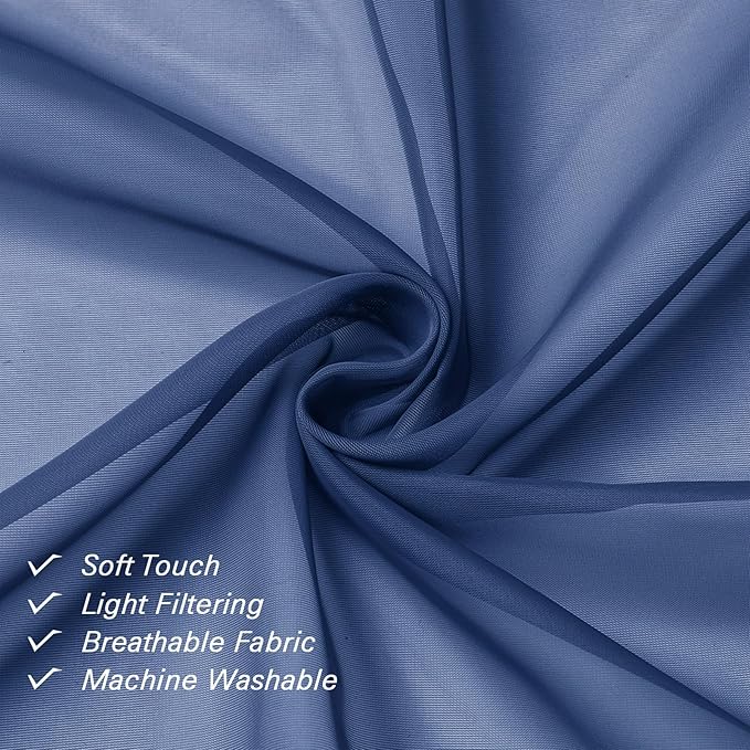 Lecloud Royal Blue Sheer Curtains 78 Inches Long 2 Panels Set, Privacy Light Filtering Drapes, Airy Solid Window Curtain with Rod Pocket for Living Room Bedroom Basement, Each Panel 42" W x 78" L