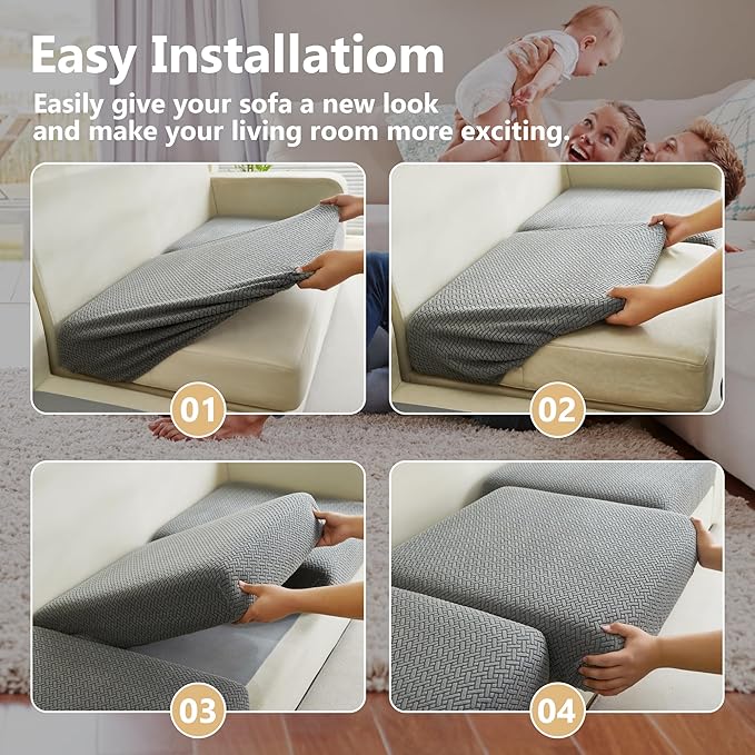 Couch Cushion Covers for Sofa Couch Covers Wear-Resistant Universal Sofa Cover Washable Stretch for Sectional Slipcovers (Texture-Gray,Back Cover M)