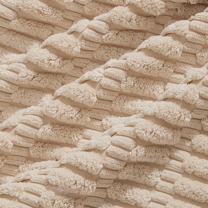 Fancy Homi 4 Packs Tan Decorative Throw Pillow Covers 22x22 Inch for Living Room Couch Bed Sofa, Beige Rustic Farmhouse Boho Home Decor, Soft Plush Striped Corduroy Square Cushion Case 55x55 cm