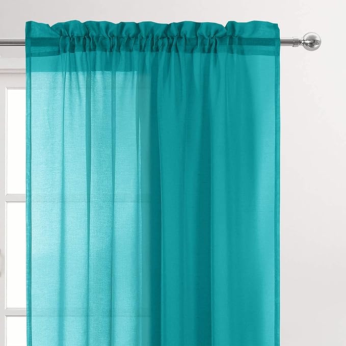 DWCN Turquoise Sheer Curtains for Kitchen Windows - Rod Pocket Semi Transparent Voile Tier Curtains for Bedroom, Living Room, Farmhouse, 36 x 36 inches Long, Set of 2 Panels