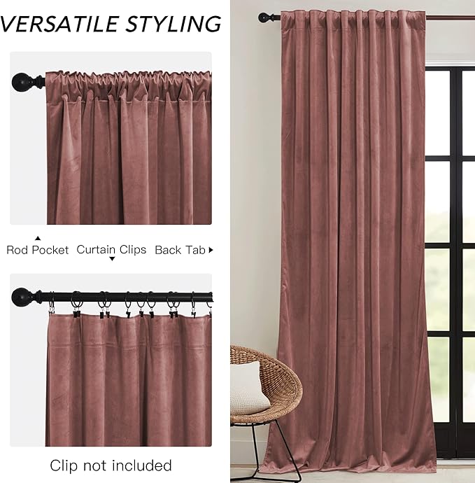 RYB HOME Wild Rose Pink Velvet Curtains 90 inches Long - Super Soft Girl Bedroom Window Decorative Drapes Thermal Insulated Room Darkening Curtains for Guest Room, 2 Panels