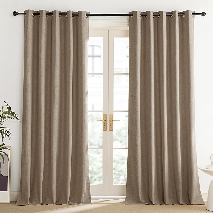 NICETOWN Burlap Vintage Open Linen Weave Flax Thermal Curtains, 100% Blackout Curtains 90" Long for Dining Room, Soundproof Window Treatment Drapes for Home Office, 62" Wide Per Panel, Set of 2