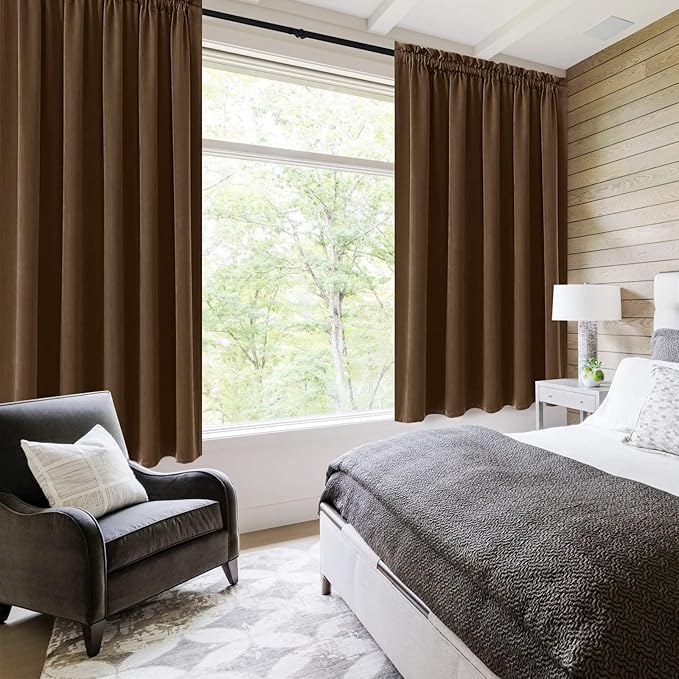 DWCN Short Brown Blackout Curtains for Half Window, Thermal Insulated Energy Saving Room Darkening Curtains for Kitchen/Bedroom (W60 x L36 inch, Set of 2 Panels, Top of Rod Pocket)