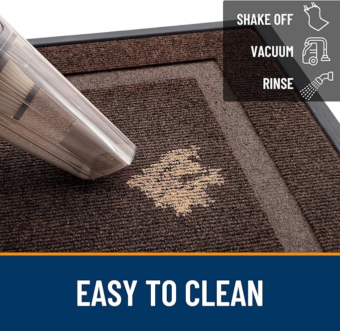OLANLY Front Door Mat Indoor Outdoor Entrance, Waterproof All-Season, All-Weather Doormat, Sturdy Natural Rubber, Fade Resistant, Low Profile, Easy Clean Patio Porch Entryway Mat, 47x17, Dark Brown