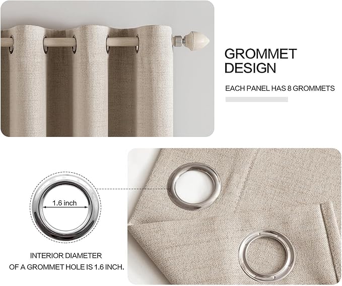 MIULEE Linen Textured Curtains for Bedroom Solid 100% Blackout Thermal Insulated Taupe Grommet Room Darkening Curtains & Drapes Luxury Decor for Living Room Nursery 52 x 45 Inch (2 Panels)