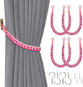 NICEEC 4 Pack Natural Cotton Rope Curtain Tiebacks Elegant Boho Style Decorative Drape Tie Backs Soft Hand-Woven Rope Curtain Holdbacks with Metal Hook for Home & Office Drapery (Gradient Red)