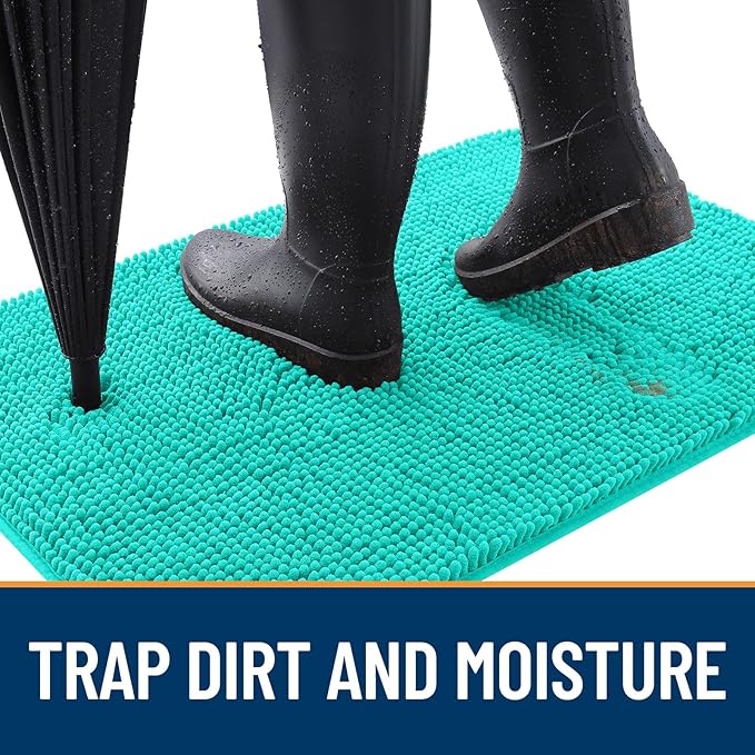 OLANLY Dog Door Mat for Muddy Paws 54x32, Absorbs Moisture and Dirt, Absorbent Non-Slip Washable Doormat, Quick Dry Chenille Mud Mat for Dogs, Entry Indoor Entryway Carpet for Inside Floor, Teal