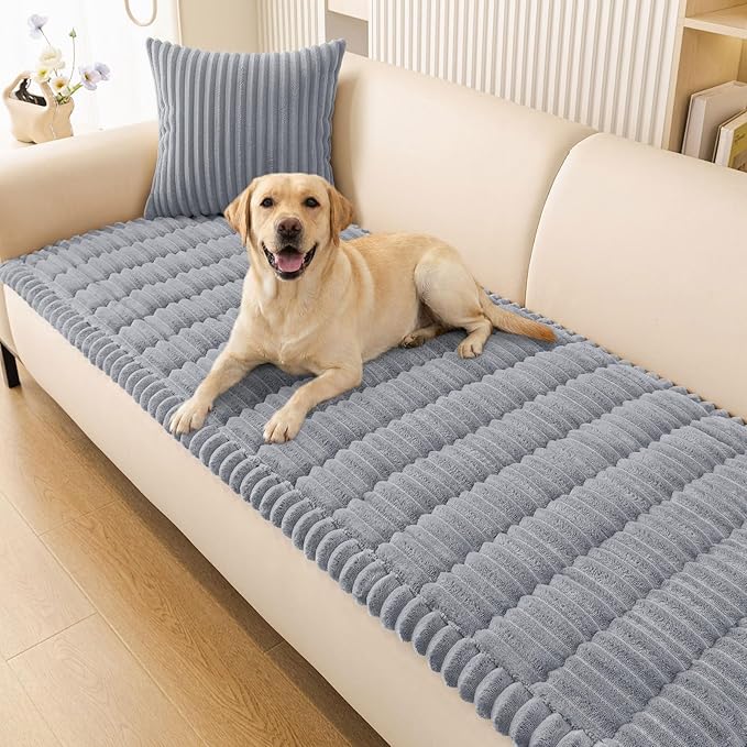 Smiry Couch Cover for Dogs Washable, Non Slip Fuzzy Pet Couch Covers for 3 Cushion Sofa Pet Friendly, Thick Soft Sofa Slipcovers Cushion Protector (Grey, 27.6" x 59")