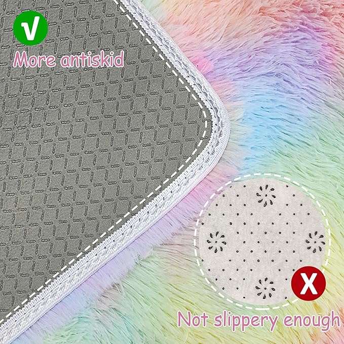 Fluffy Rainbow Colorful Area Rug for Girls Bedroom 4x6 Kawaii Tie Dye Rug Fuzzy Indoor Floor Unicorn Rug for Living Room Kids Nursery Baby Princess Room Dorm Home Decor Aesthetic Carpets
