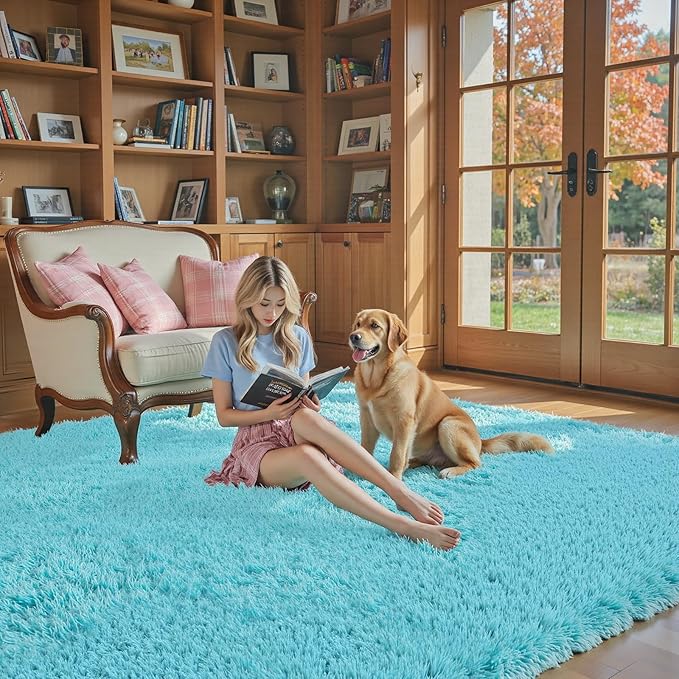Rugs for Living Room 6x9, Alfombras para Salas Shag Large Plush Soft Area Rug, Shaggy Carpets for Bedroom, Kids Boys Girls Home Decor Aesthetic(Teal Blue, 6 x 9)