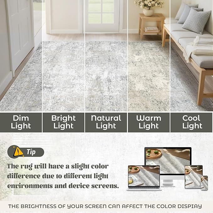 10x12 Area Rug for Living Room, Washable Modern Abstract Large Area Rug Neutral Soft Non Slip Kids Rug Stain Resistant Indoor Carpet for Bedroom Dining Room Playroom Office(BeigeGrey, 10'x12')