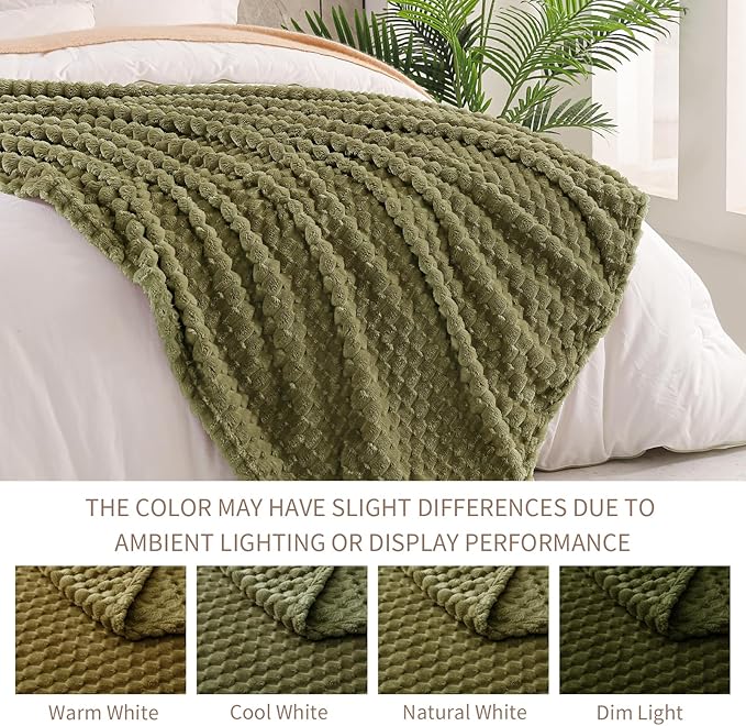 Exclusivo Mezcla Fleece King Blanket for Bed, Extra Large Fuzzy Olive Green Bed Blankets, Soft Cozy Plush Sofa Throws for All Seasons, 90x104 Inches