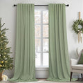 Sage Green Curtains 38 Inch Wide for Bedroom 2 Panels Back Tab Rod Pocket Semi Sheer Privacy Cotton Textured Light Filter Light Green Linen Curtains for Living Room Neutral Decor Width 38 x 96 Long
