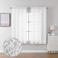 Lecloud Leia Texture Sheer White Curtains 54 Inch Length Set of 2 Panels, Dual Rod Pockets Window Living Room Curtain with Leaves, Semi-Sheer Bedroom Kitchen Cupboard Drapes Farmhouse, 38W x 54L