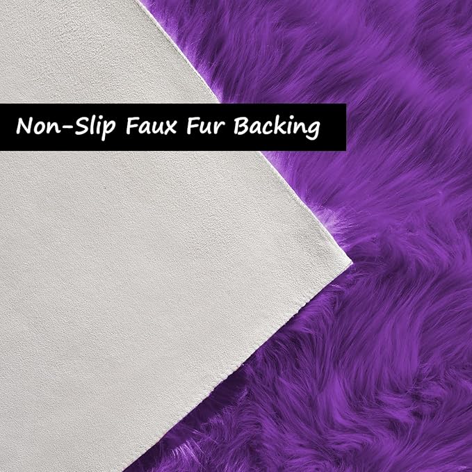 Goolela Purple Fluffy Faux Sheepskin Fur Rug Purple Fuzzy Furry Bedside Rug 2x3 for Bedroom Dorm Small Room Decor Carpet Washable Rectangle