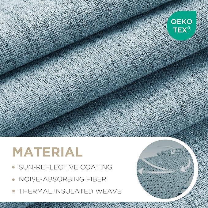 Joydeco Blackout Curtains for Bedroom - 100% Light Blocking 2 Panels Sky Blue Drapes 66" W x 96" L, Thermal Insulated Room Darkening Curtains, Linen Textured for Living Room, Rod Pocket & Back Tabs
