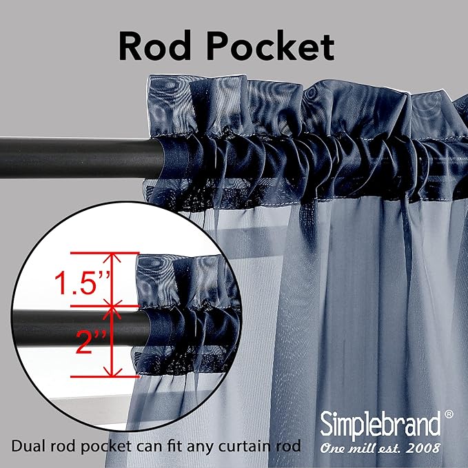 Simplebrand Blue Sheer Curtains 84 Inches Long, Light Filtering Rod Pocket Solid Color Sheer Window Curtain Panels, Elegant Curtains & Drapes for Bedroom 2 Panels (Navy Blue, 42" W x 84" L)