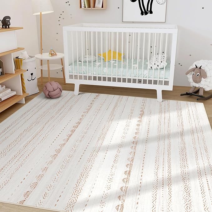 Nakagishi Area Rug Living Room Rugs: 9x13 Large Soft Machine Washable Boho Moroccan FarmNeutral Stain Resistant Indoor Floor Carpet for Bedroom Under Dining Table Home Office Decor-Beige Brown