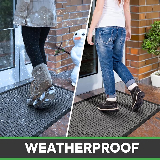 Mibao Front Door Mat, Heavy Duty Durable Welcome Mat for Outdoor Indoor, Dirt Trapper Waterproof Super Absorbent Door Mat for Entryway Outside Patio Porch, 29.5" x 17", Light Grey