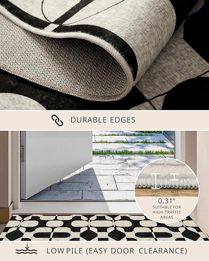 Latte&Fog 2x3 Entryway Rug, Small Modern Abstract Door Mat Samll Rug, Washable Kitchen Rug, Boho Non Slip Low Pile Carpet for Indoor Kitchen, Entry, Front Door and Bathroom - Beige