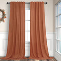 Pitalk Boho Curtains for Bedroom 2 Panels Rust Terracotta Colored Rod Pocket Back Tab Door Curtains Linen Sheer Bohemian Curtain for Living Room Ceiling to Floor Length Extra Wide 52 x 96 Inch Long