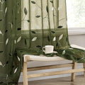 MIULEE Olive Green Sheer Curtains 2 Panels Embroidered Leaf Patterned Rod Pocket Floral Semi Faux Linen Window Curtains Drapes Set for Living Room Bedroom Dining Room, 52x84 Inches Long