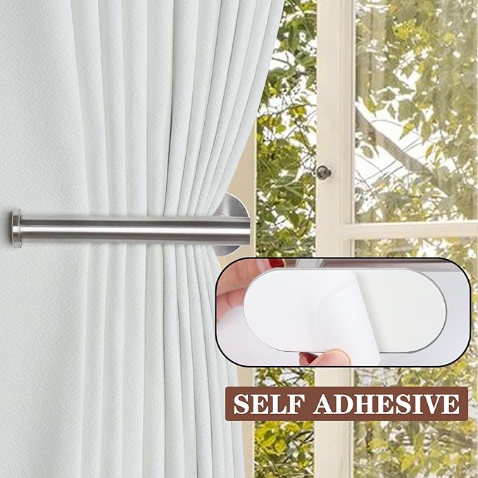 Groleca Adhesive Curtain Holdbacks - 4 Pack No Drill Tie Backs Hooks for Drapes, Damage-Free Wall Mounted Curtain Holders with Strong Adhesive (Silver)