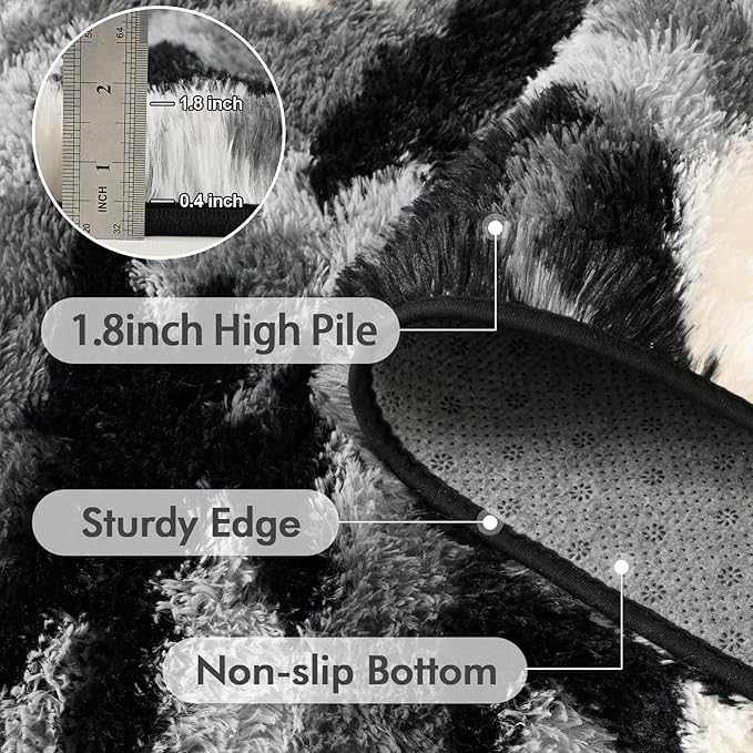 8x10 Ft Extra Large Shag Rugs for Living Room, Tie Dyed Ultra Soft Fluffy Furry Area Rugs for Bedroom Indoor Floor, Aesthetic Carpet for Kids Home Decor (Grey)