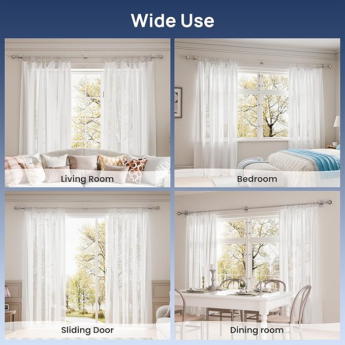 ENJOYBASICS No Drill Curtain Rods for Window 48 to 84 Inches, 5/8 Inch Diameter Renter Friendly Drapery Rod with Adhesive Brackets without Drilling, Adjustable from 27 to 90 Inches, Nickel