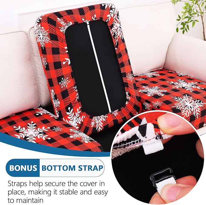 hyha Printed Couch Cushion Covers, Floral Sofa Covers Washable for 2 Cushion Couch, Stretch Pattern Outdoor Cushion Covers for Patio Furniture with Elastic Bottom(2 Packs, Checkered Snowflake)