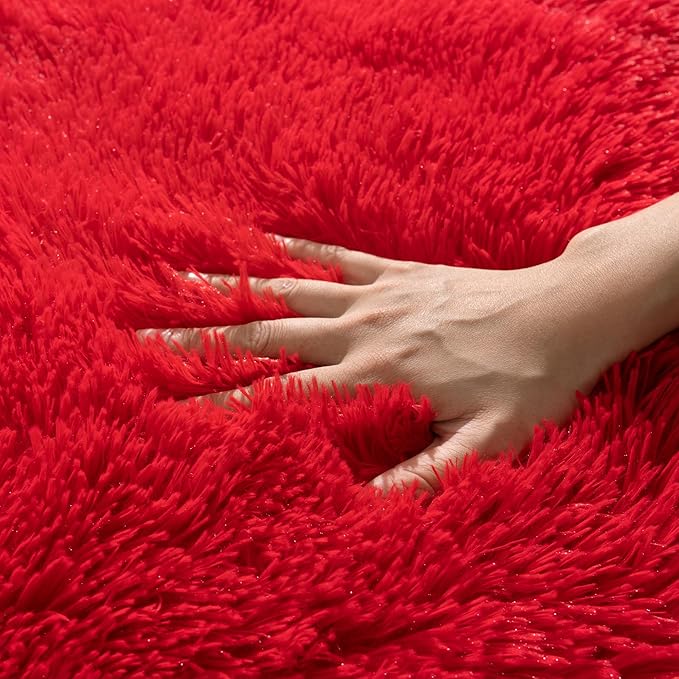 Rugs for Living Room 8x10, Soft Shaggy Modern Shag Area Rug for Bedroom, Upgrade Non-Slip Plush Fluffy Carpet for Kids Boys Girls Room Home Decor Aesthetic, Red