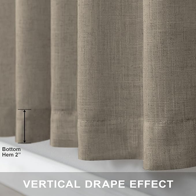 Pitalk Taupe Linen Curtains 72 Inch Length for Bedroom Living Room Elegant Thick Linen Window Drapes Semi Sheer Light Weight Burlap Look Farmhouse Country Decor 52x72 Long 2 Panels Back Tab Rod Pocket