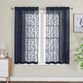 OWENIE Furman Sheer Curtains 54 Inch Length 2 Panels Set for Living Room Bedroom, Airy Jacquard Clip Short Curtains for Small Window, Rod Pocket Bathroom Window Curtain Each 42W inch 54L, Navy Blue